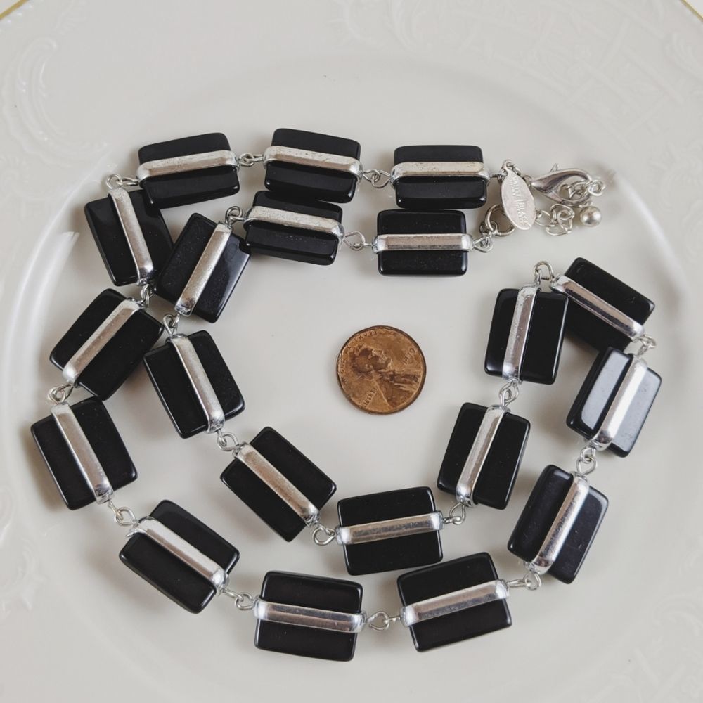 Whbm Black And Silver Rectangle Square Necklace - image 3